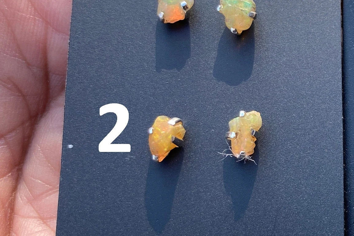 Rough Opal Sterling Silver Stud Earrings, Raw Opal Stud Earring, Raw Opal Prong Stud Earring, Ethiopian Opal Post Earrings, Bridesmaid Gift