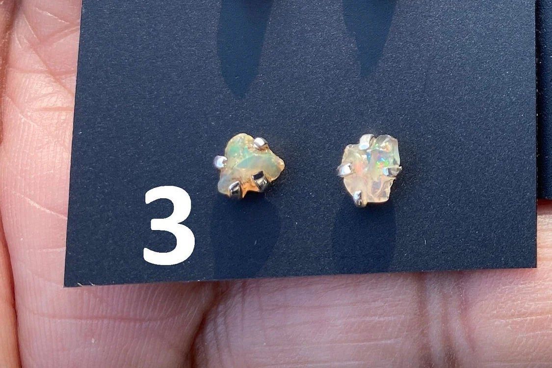 Rough Opal Sterling Silver Stud Earrings, Raw Opal Stud Earring, Raw Opal Prong Stud Earring, Ethiopian Opal Post Earrings, Bridesmaid Gift