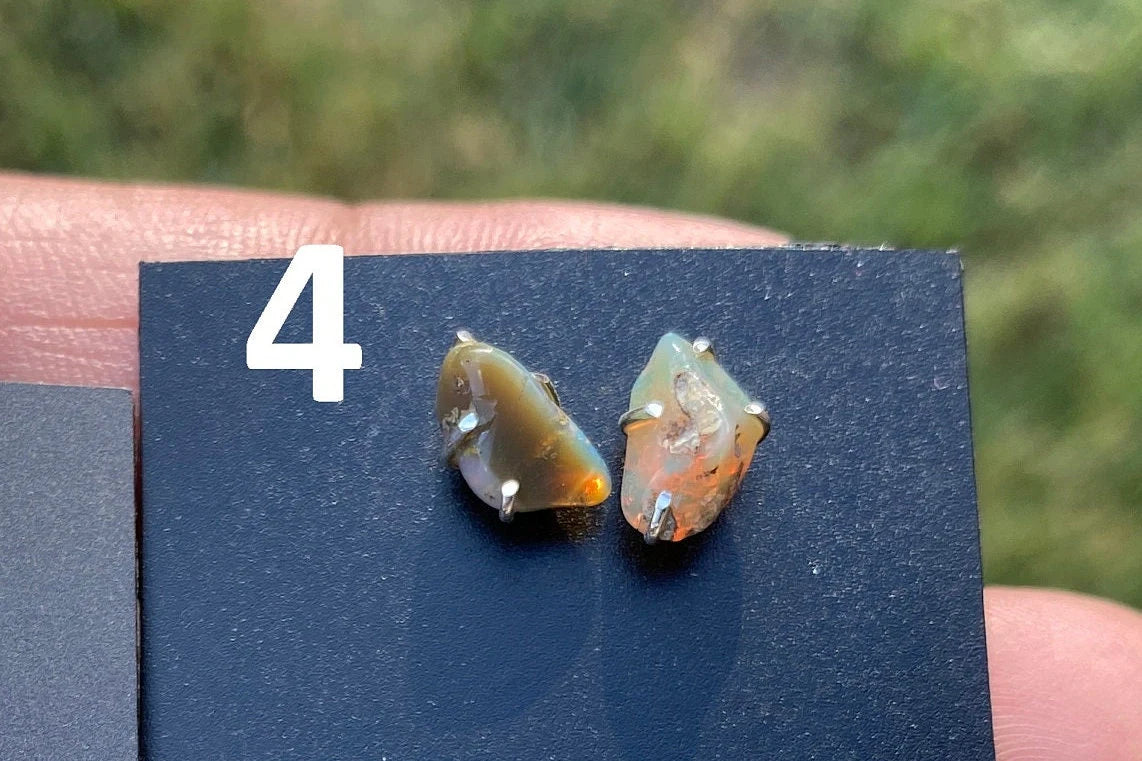Rough Opal Sterling Silver Stud Earrings, Raw Opal Stud Earring, Raw Opal Prong Stud Earring, Ethiopian Opal Post Earrings, Bridesmaid Gift