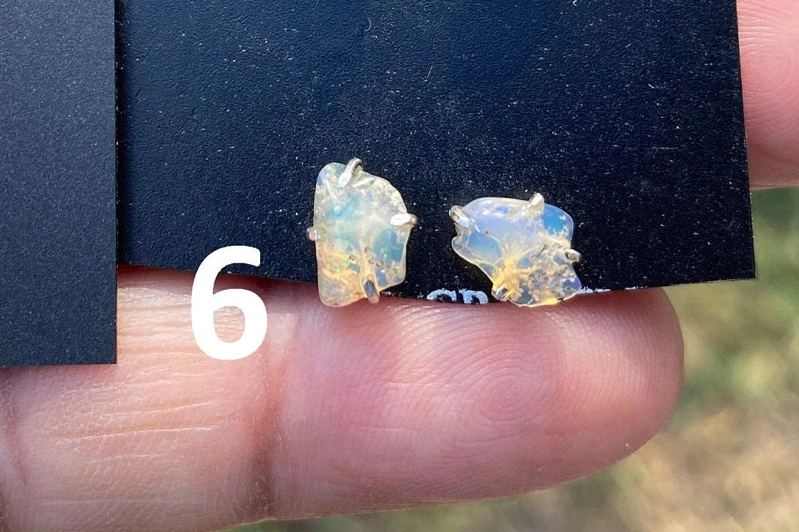 Rough Opal Sterling Silver Stud Earrings, Raw Opal Stud Earring, Raw Opal Prong Stud Earring, Ethiopian Opal Post Earrings, Bridesmaid Gift