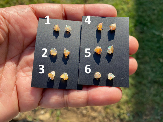 Rough Opal Studs Earrings, Sterling Silver Earrings, Gemstone Stud Earring, Silver Prong Earring, October Birthstone, Ethiopian Welo Opals