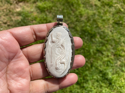 Sagittarius Symbol Hand Carved Bone Tibetan Silver Pendant, Horoscope Pendant, Zodiac Sign, Unisex Pendant, Astrology Jewelry, Cathedral
