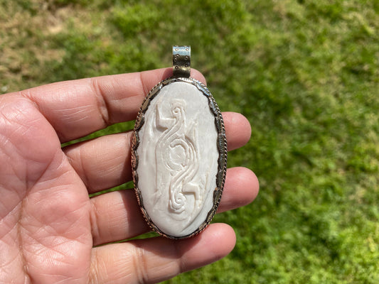 Sagittarius Symbol Hand Carved Bone Tibetan Silver Pendant, Horoscope Pendant, Zodiac Sign, Unisex Pendant, Astrology Jewelry, Cathedral