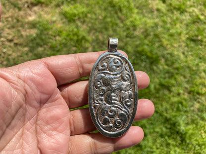 Sagittarius Symbol Hand Carved Bone Tibetan Silver Pendant, Horoscope Pendant, Zodiac Sign, Unisex Pendant, Astrology Jewelry, Cathedral