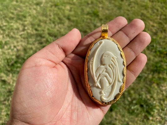 Sagittarius Zodiac Symbol Carved Bone Pendant, Non Tarnish 18k Brushed Gold Overlay, Horoscope Medallion, Unisex Pendant, Astrology Jewelry