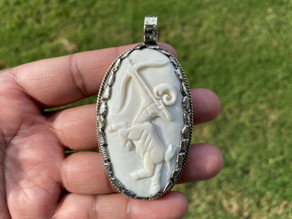 Sagittarius Zodiac Symbol Tibetan Silver Pendant, Hand Carved Buffalo Bone, Horoscope Medallion Pendant, Unisex Pendant, Astrology Jewelry