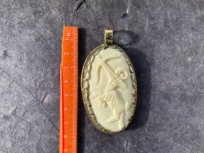 Sagittarius Zodiac Symbol Tibetan Silver Pendant, Hand Carved Buffalo Bone, Horoscope Medallion Pendant, Unisex Pendant, Astrology Jewelry