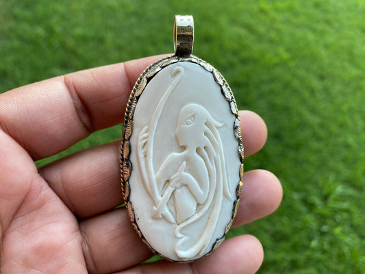 Sagittarius Zodiac Symbol Tibetan Silver Pendant, Hand Carved Buffalo Bone, Horoscope Medallion Pendant, Unisex Pendant, Astrology Jewelry