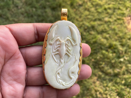 Scorpio Zodiac Sign Bone Pendant, 18K Brushed Gold Overlay Over Brass, Non Tarnish, Horoscope, Medallion, Astrology Jewelry, Scorpion Design