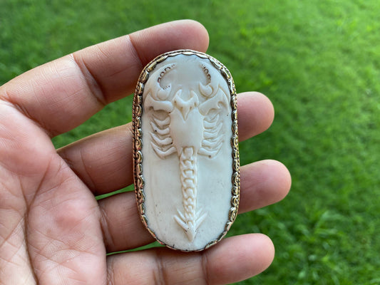Scorpio Zodiac Sign Bone Pendant, Tibetan Silver, Horoscope Medallion, Unisex Pendant, Astrology Jewelry, Scorpion Designs, Carved Monkey