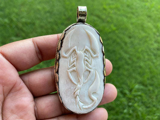 Scorpio Zodiac Sign Bone Pendant, Tibetan Silver, Horoscope Medallion Pendant, Unisex Pendant, Astrology Jewelry, Scorpion Designs Pendant