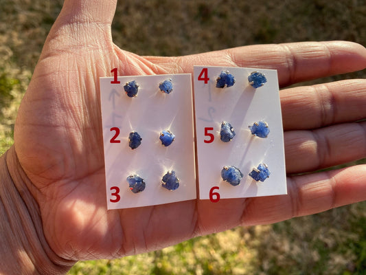 Raw Lapis Lazuli Stud Sterling Silver Earrings, Crystal Stud Earrings, September Birthstone, Gemstone Studs, Free Form Lapis Lazuli Earrings