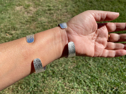 Shell Adjustable Two Tone Cuff Bracelet, Brushed Gold with Silver Overlay, Hammered Bracelet, Wide Cuff, Handcrafted Jewelry, Ocean Elegance