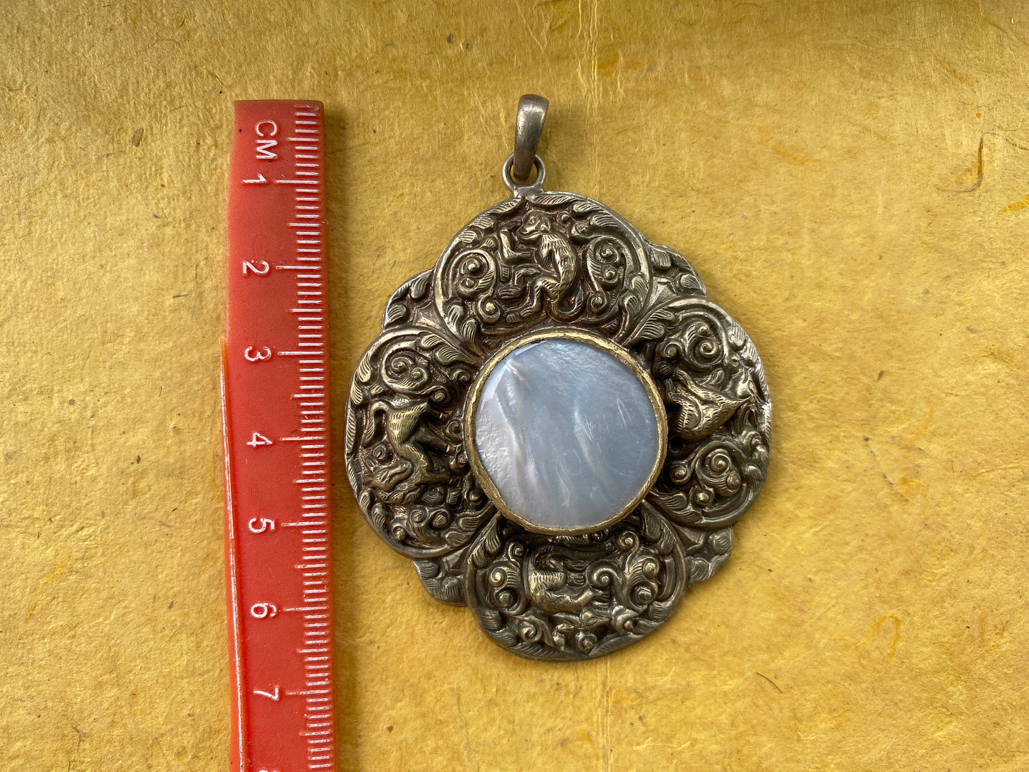 Shell Antique Brass Tibetan Pendant, Hand Carved Tibetan Jewelry, Yoga Jewelry, Boho, Tribal Pendant for Necklace, Ethnic Women Jewelry,