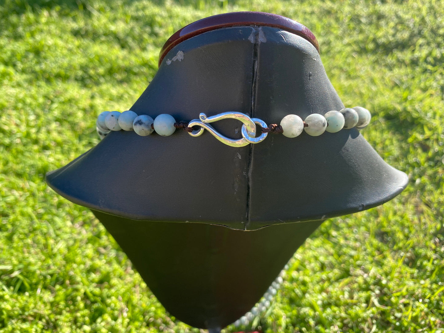 32" Long 8 mm Kiwi Jasper Beaded Necklace, Silver Overlay S-Hook Closure, Elevate Your Style with the Luxurious Appeal of Jasper Beads