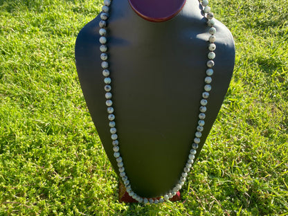 32" Long 8 mm Kiwi Jasper Beaded Necklace, Silver Overlay S-Hook Closure, Elevate Your Style with the Luxurious Appeal of Jasper Beads