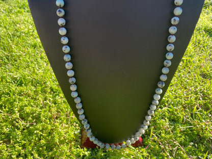32" Long 8 mm Kiwi Jasper Beaded Necklace, Silver Overlay S-Hook Closure, Elevate Your Style with the Luxurious Appeal of Jasper Beads