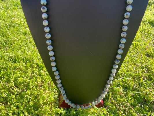 32" Long 8 mm Kiwi Jasper Beaded Necklace, Silver Overlay S-Hook Closure, Elevate Your Style with the Luxurious Appeal of Jasper Beads