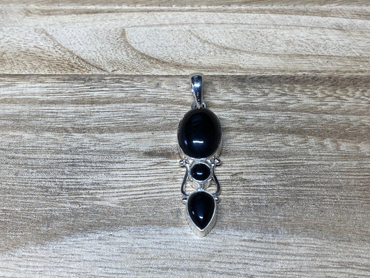 Silver Overlay Small Pendant, Black Onyx Gemstone, Teardrop & Oval Shape, Handmade, Birthstone, Pendant for Necklace, Himalayan Jewelry