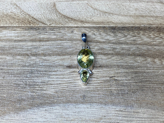 Silver Overlay Small Pendant, Faceted Green Amethyst Gemstone, Teardrop & Oval Shape, Handmade, Birthstone, for Necklace, Himalayan Jewelry
