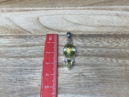 Silver Overlay Small Pendant, Faceted Green Amethyst Gemstone, Teardrop & Oval Shape, Handmade, Birthstone, for Necklace, Himalayan Jewelry