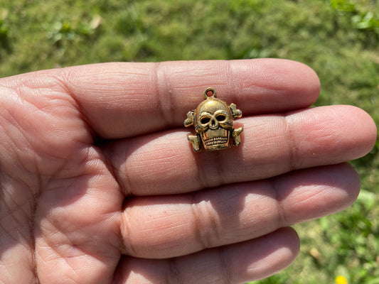 Skull 18k Brushed Non Tarnish Gold Overlay Pendant, Skull Gold Charm, Small Skull with Swords, Men's Jewelry, Gift for Him, For Dainty Chain