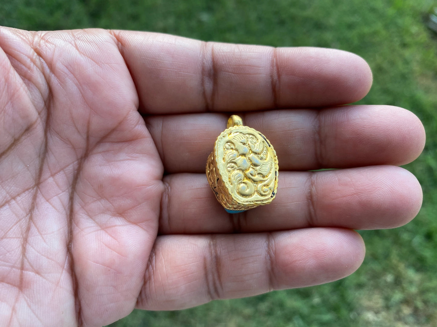 Skull Howlite Turquoise Pendant, Bracelet Charm, Brushed Gold Overlay, Tibetan Pendant, Handmade Himalayan Tribe Jewelry, Jewelry Supplies