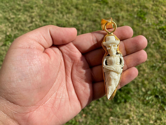 Skull with Bear and Eagle Bone Pendant, Non Tarnish High Quality 18k Brushed Gold Overlay, Unisex Skull Pendant, Clown Pendant, Punk Jewelry
