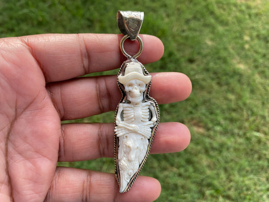 Skull with Bear and Eagle Carved Bone Tibetan Silver Pendant,  Vampire Skull, Unisex Jewellery, Biker Jewelry, Gothic Jewelry