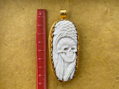 Skull with Eagle Pendant, High Quality 18K Matte Gold Overlay Non Tarnish, Carved Buffalo Bone, Unisex Skull Pendant, for Men or Women, Boho