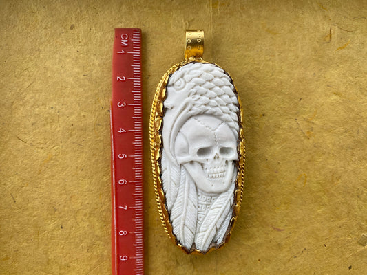 Skull with Eagle Pendant, High Quality 18K Matte Gold Overlay Non Tarnish, Carved Buffalo Bone, Unisex Skull Pendant, for Men or Women, Boho
