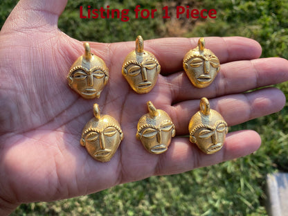 Small African Mask Pendent,Charm,18K Brushed Gold Overlay Over Brass, African Design, African Jewelry, Tribal, Ethnic, Jewelry Supplies