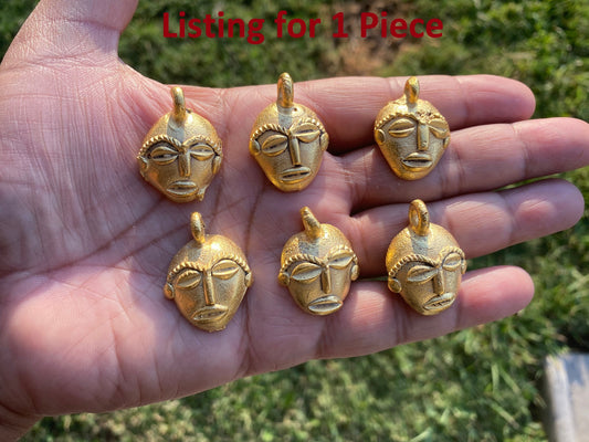 Small African Mask Pendent,Charm,18K Brushed Gold Overlay Over Brass, African Design, African Jewelry, Tribal, Ethnic, Jewelry Supplies