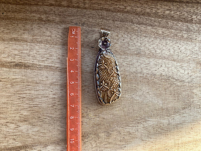 Small Baby Owl Face Hand Carved Buffalo Bone Tibetan Silver Pendant, Men or Women's Jewelry, Tribal Jewelry, Celtic Owl Jewelry, Bird Lover