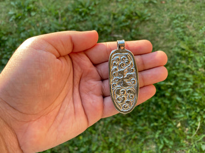 Small Bear with Sheep Hand carved Buffalo Bone Tibetan Silver Pendant, Unisex Necklace Pendant, Animal Lovers Jewelry, Tribal Jewelry, Boho