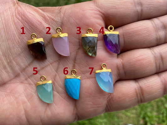 Small Birthstone Gemstone Drop Charm, Sterling Silver Bail, 18K Gold Electroplated, Gold Edge Stone Semi Precious Gem, Faceted Gemstone Drop