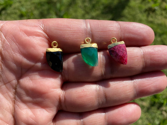 Small Birthstone Gemstone Drop Charm, Sterling Silver Bail, 18K Gold Electroplated, Gold Edge Stone Semi Precious Gem, Faceted Gemstone Drop