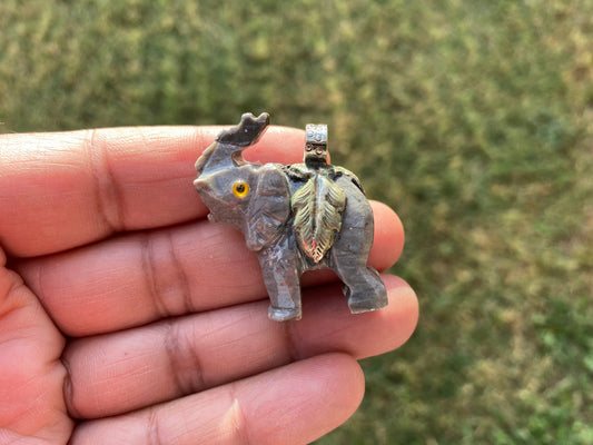 Small Carved Elephant Tibetan Silver Pendant, Soapstone Elephant Jewelry, Stone Totem Animal, Spirit Animal Gift, Animal Lover's Jewelry