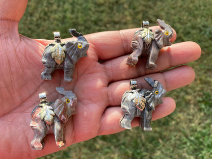 Small Carved Elephant Tibetan Silver Pendant, Soapstone Elephant Jewelry, Stone Totem Animal, Spirit Animal Gift, Animal Lover's Jewelry