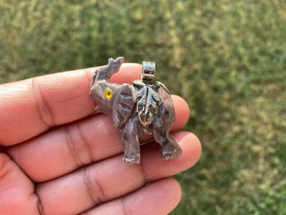 Small Carved Elephant Tibetan Silver Pendant, Soapstone Elephant Jewelry, Stone Totem Animal, Spirit Animal Gift, Animal Lover's Jewelry