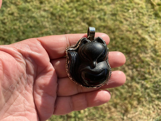 Small Cat Lovers Black Obsidian Tibetan Silver Pendant, Pet Lover's Jewelry, Pet Loss Gift, Pet Memorial Gift, Kitten Pendant for Necklace,