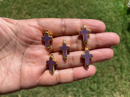 Small Colored Turquoise Cross Charms,Two Side Bails, 18K Gold Electroplated.Cross Pendant for Dainty Chain, Charms for Bracelet, For Earring