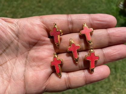 Small Colored Turquoise Cross Charms,Two Side Bails, 18K Gold Electroplated.Cross Pendant for Dainty Chain, Charms for Bracelet, For Earring