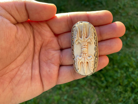 Small Dorje Pendant, Hand Carved Buffalo Bone Amulets, Tibetan Silver Pendant, Men or Women Jewelry, Buddhist Jewelry, Vajra Pendant