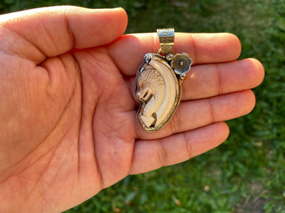 Small Dragon Carved Buffalo Bone Tibetan Silver Pendant, Fairy Tale Dragon, Himalayan Jewelry, For Protection, Unique Design, Gothic Jewelry