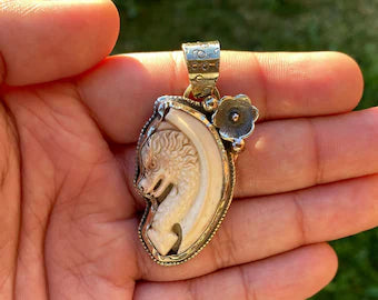 Small Dragon Carved Buffalo Bone Tibetan Silver Pendant, Fairy Tale Dragon, Himalayan Jewelry, For Protection, Unique Design, Gothic Jewelry