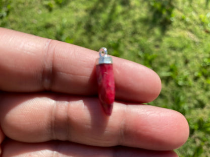 Small Dyed Ruby Charm, Gemstone Connectors, Silver Electroplated Single & Double Bail, Jewelry Making Supply, Faceted Gemstone Connector