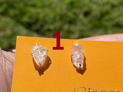 Small Ear Studs Raw Morganite Gemstone, 92.5 Sterling Silver Studs, Rough Natural Stone Stud Earrings Post, Birthday Gift Idea for Her, Boho