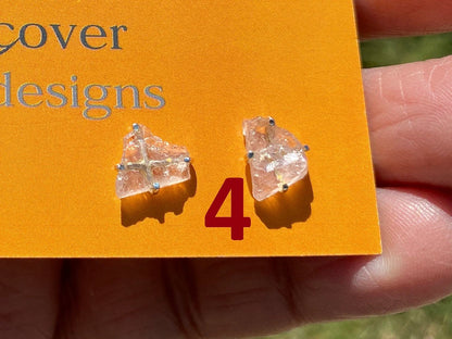 Small Ear Studs Raw Morganite Gemstone, 92.5 Sterling Silver Studs, Rough Natural Stone Stud Earrings Post, Birthday Gift Idea for Her, Boho