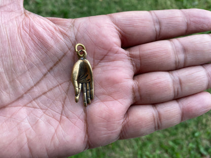Small Gyan Mudra Hand Brass or Tibetan Silver Charm, Yoga Charms, Meditation Pendant, Calming Pendant, Spiritual Jewelry, Body Energy Charm